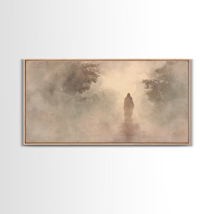 Misty Faith Walk – Framed Canvas Print – Christian Art Canvas – Jesus Painting – Christian Wall Art – Christian Gift Ideas – Christmas Art
