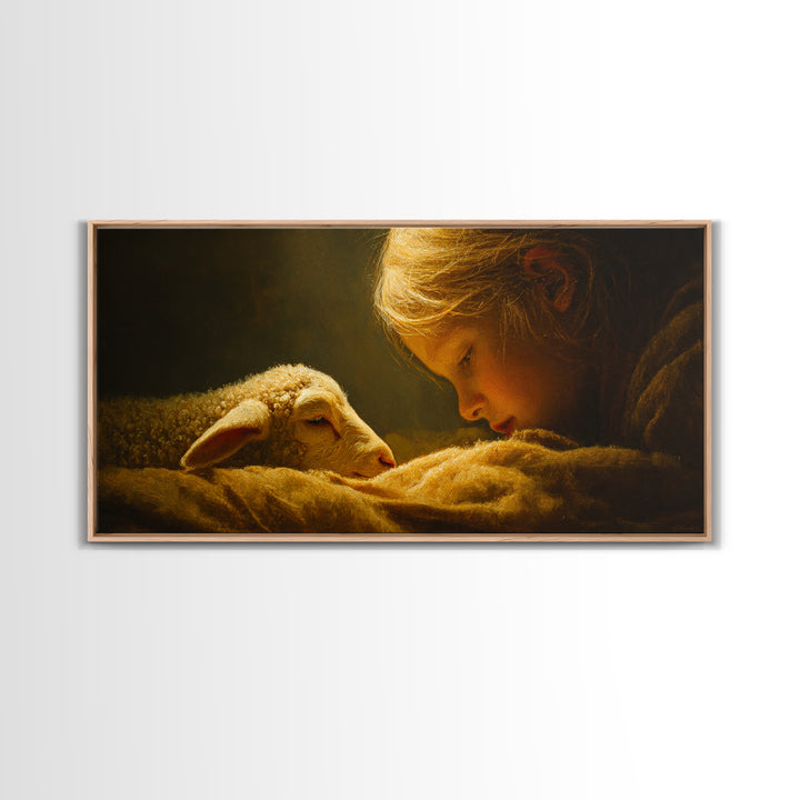Little Lamb Blessing | Framed Canvas Print | Christian Wall Art | Christian Art Canvas | Christian Christmas Art | Jesus Painting | Christi