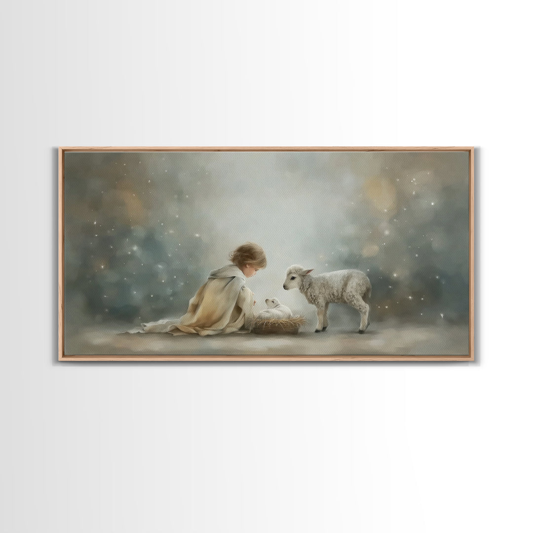 Starry Manger Peace – Framed Canvas Print – Christian Art Canvas – Christian Wall Art – Jesus Painting – Christian Christmas Art – Christia