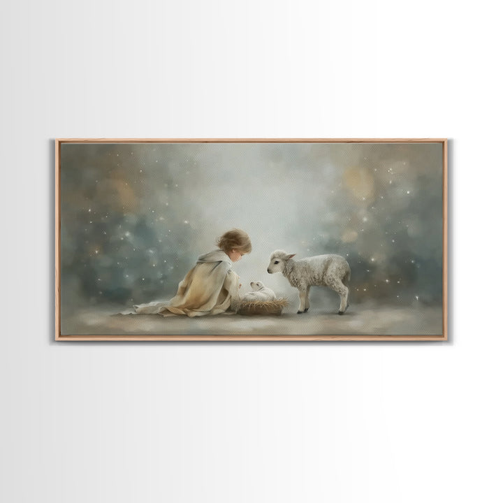 Starry Manger Peace – Framed Canvas Print – Christian Art Canvas – Christian Wall Art – Jesus Painting – Christian Christmas Art – Christia