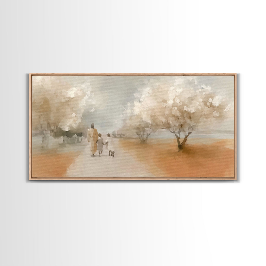 Blossom Walk – Framed Canvas Print – Christian Wall Art – Christian Art Canvas – Jesus Painting – Christian Gift Ideas – Modern Christian A
