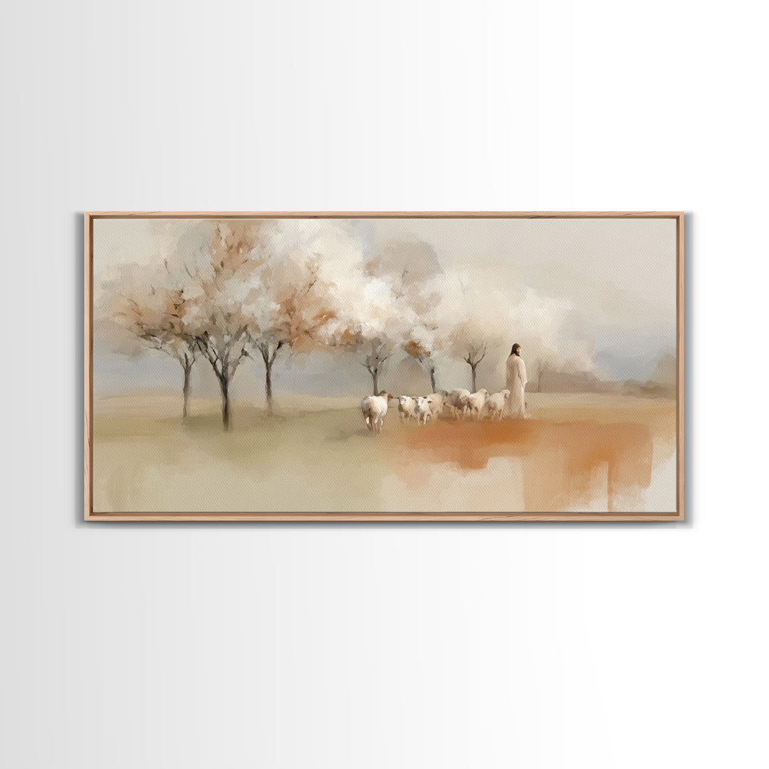 Springtime Shepherd – Framed Canvas Print – Christian Wall Art – Christian Art Canvas – Jesus Painting – Christian Decorations – Christian
