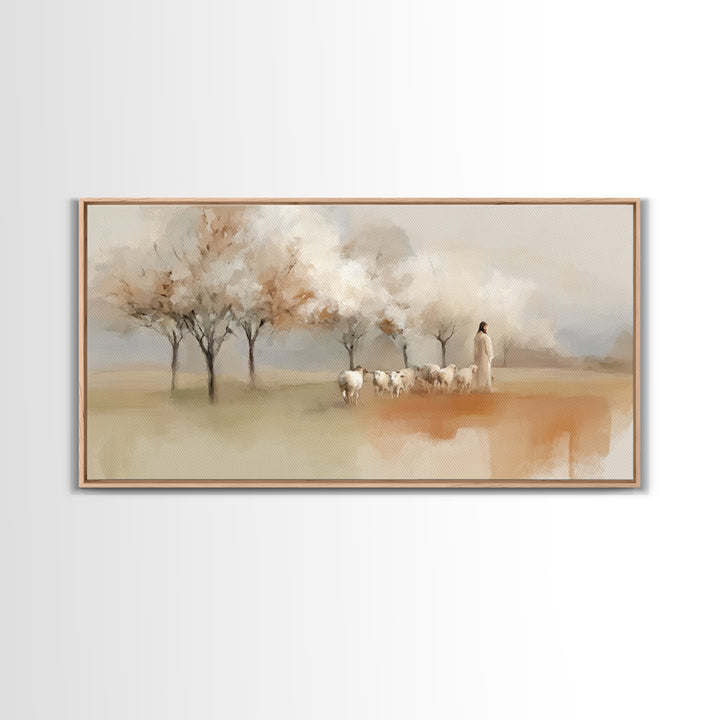Springtime Shepherd – Framed Canvas Print – Christian Wall Art – Christian Art Canvas – Jesus Painting – Christian Decorations – Christian