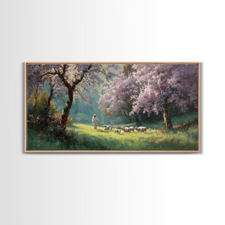 Sacred Pasture – Framed Canvas Print – Christian Wall Art – Christian Art Canvas – Jesus Painting – Christian Christmas Art – Christian Dec
