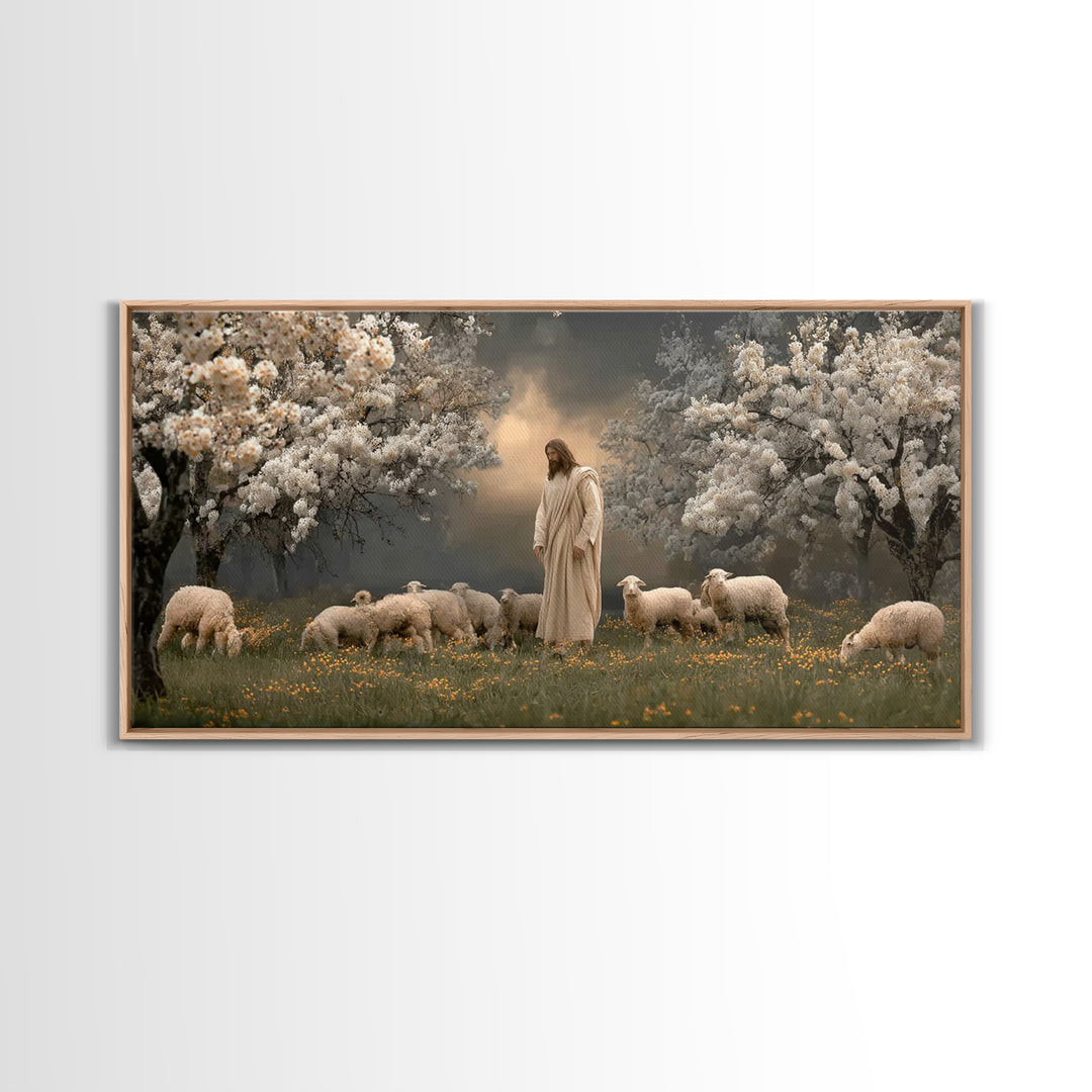 Shepherds Of Light – Framed Canvas Print – Christian Wall Art – Jesus Painting – Christian Art Canvas – Pastoral Scenery – Christian Christ