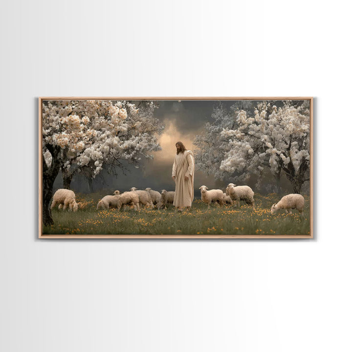 Shepherds Of Light – Framed Canvas Print – Christian Wall Art – Jesus Painting – Christian Art Canvas – Pastoral Scenery – Christian Christ