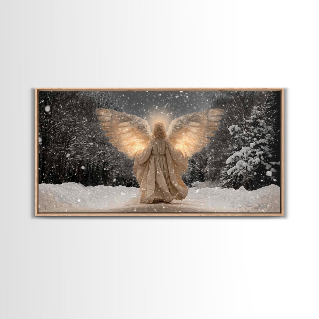 Winter Guardian – Framed Canvas Print – Christian Wall Art – Christian Art Canvas – Angel Art – Christmas Art – Christian Decorations