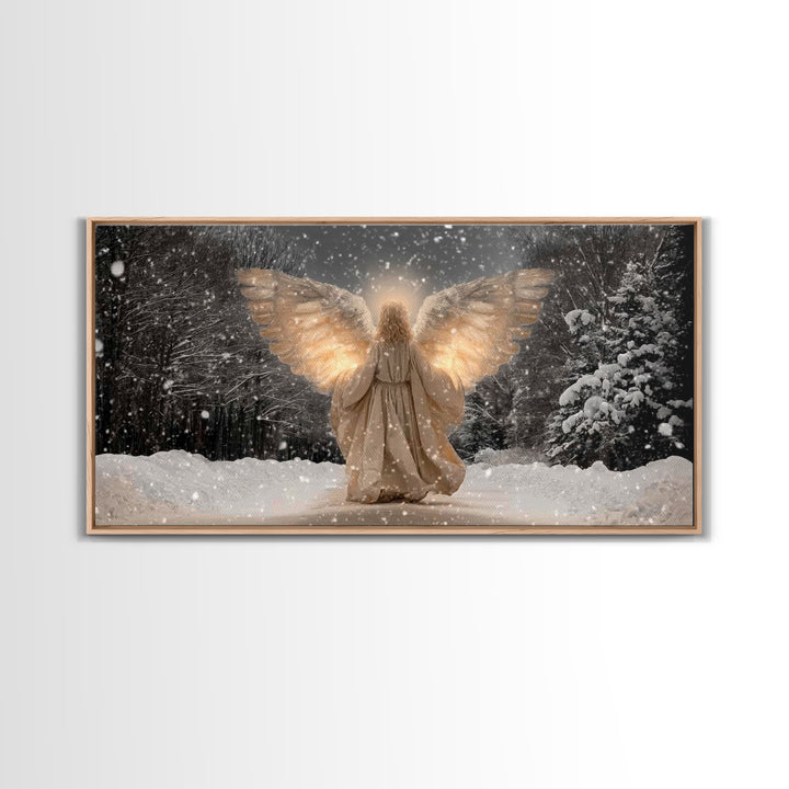 Winter Guardian – Framed Canvas Print – Christian Wall Art – Christian Art Canvas – Angel Art – Christmas Art – Christian Decorations
