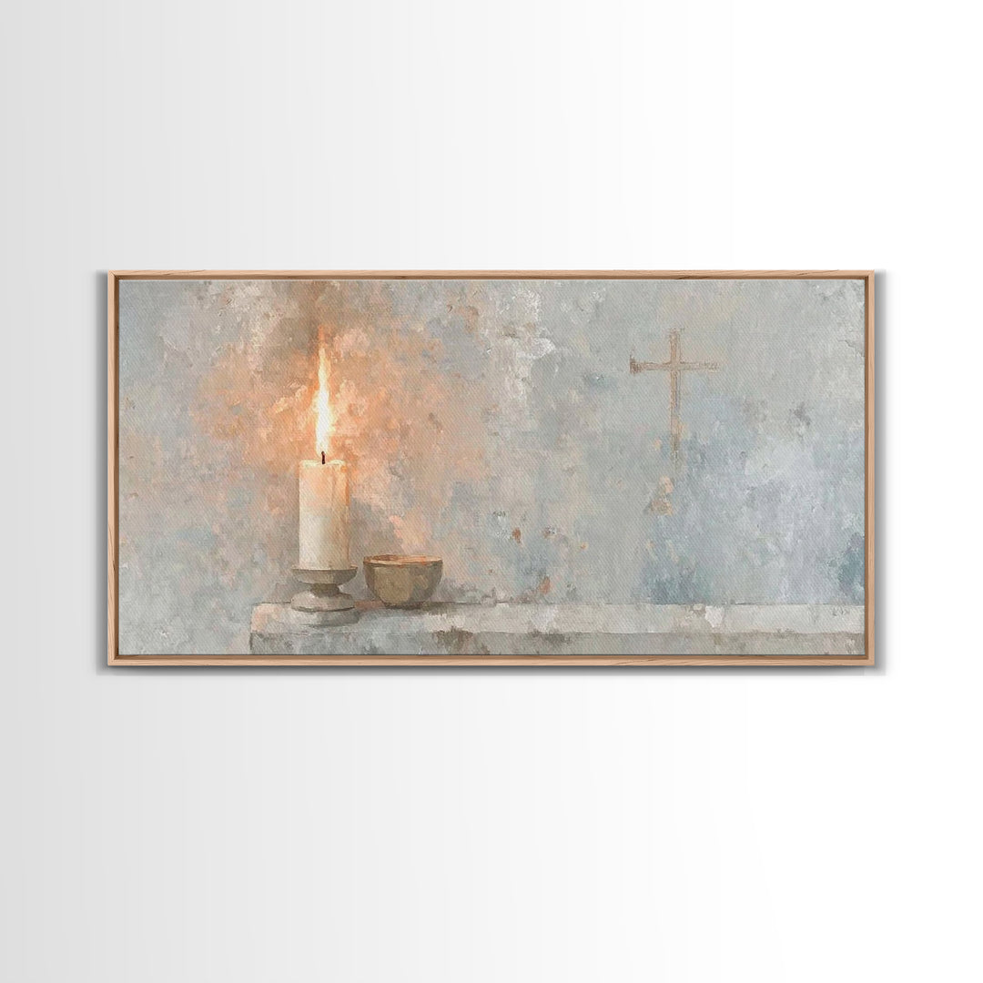 Sacred Candle Grace – Framed Canvas Print – Christian Wall Art – Christian Art Canvas – Minimalist Christian Art – Christian Decor – Subtle