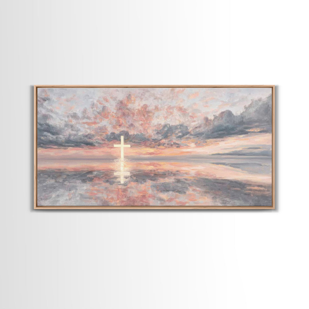 Rose Dawn Cross – Framed Canvas Print – Christian Art Canvas – Christian Wall Art – Modern Christian Art – Christmas Art – Christian Gift I