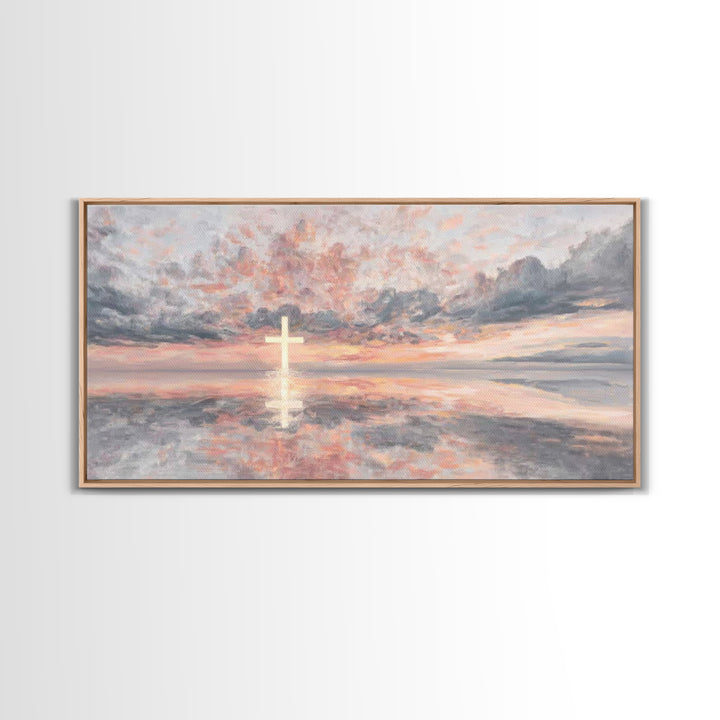 Rose Dawn Cross – Framed Canvas Print – Christian Art Canvas – Christian Wall Art – Modern Christian Art – Christmas Art – Christian Gift I