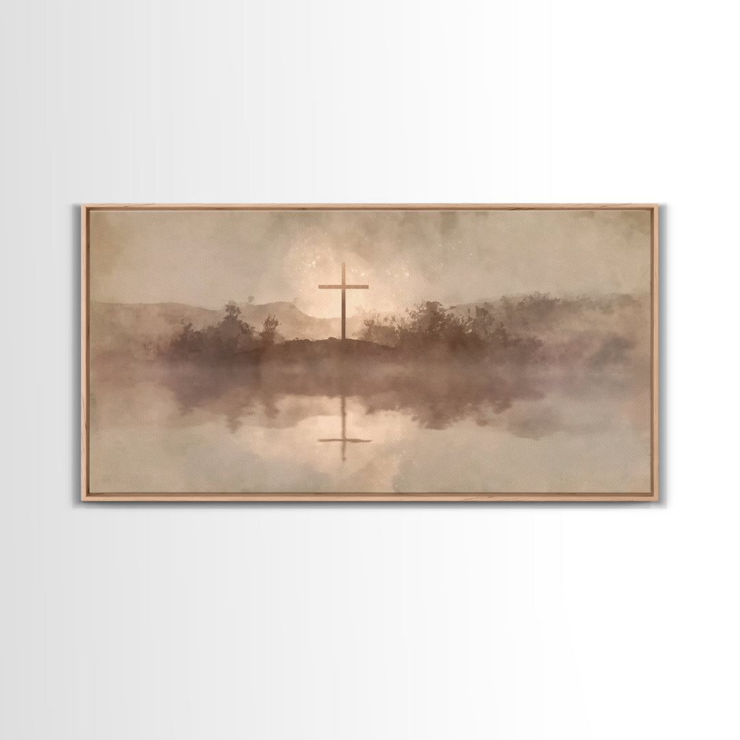 Misty Hill Cross | Framed Canvas Print | Christian Art Canvas | Moody Christian Art | Christian Wall Art | Christmas Art | Christian Decora