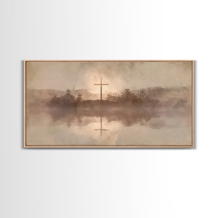Misty Hill Cross | Framed Canvas Print | Christian Art Canvas | Moody Christian Art | Christian Wall Art | Christmas Art | Christian Decora