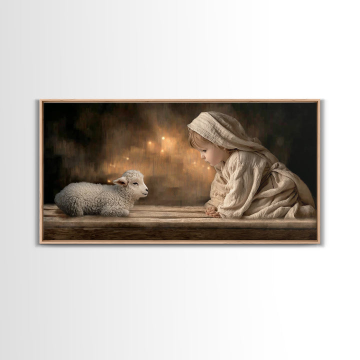 Gentle Nativity Gaze – Framed Canvas Print – Christian Wall Art – Christian Art Canvas – Jesus Painting – Christian Christmas Art