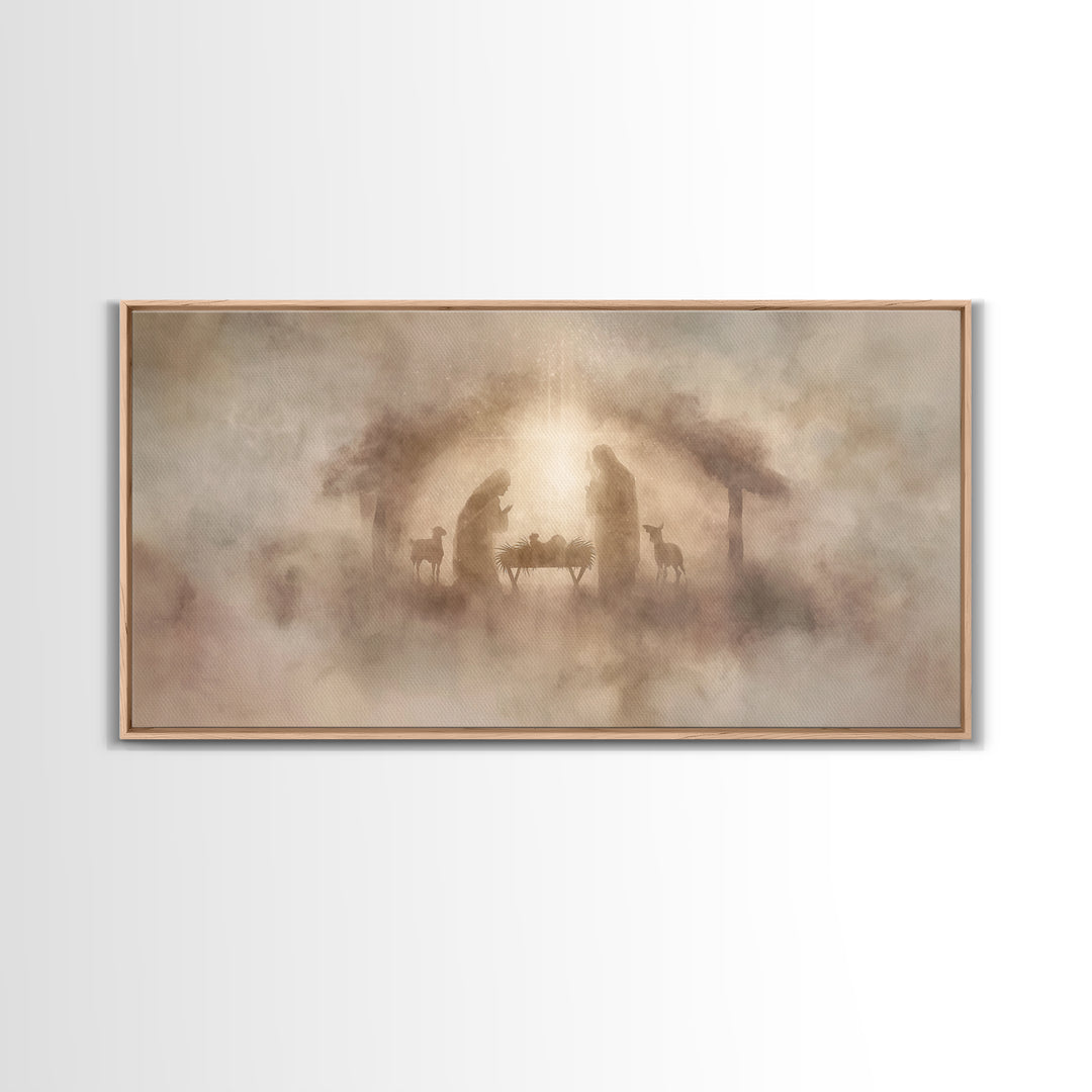 Holy Night Hush – Framed Canvas Print – Christmas Wall Art – Christian Art Canvas – Christian Christmas Art – Jesus Painting