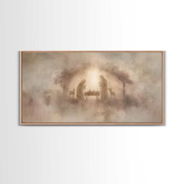 Holy Night Hush – Framed Canvas Print – Christmas Wall Art – Christian Art Canvas – Christian Christmas Art – Jesus Painting