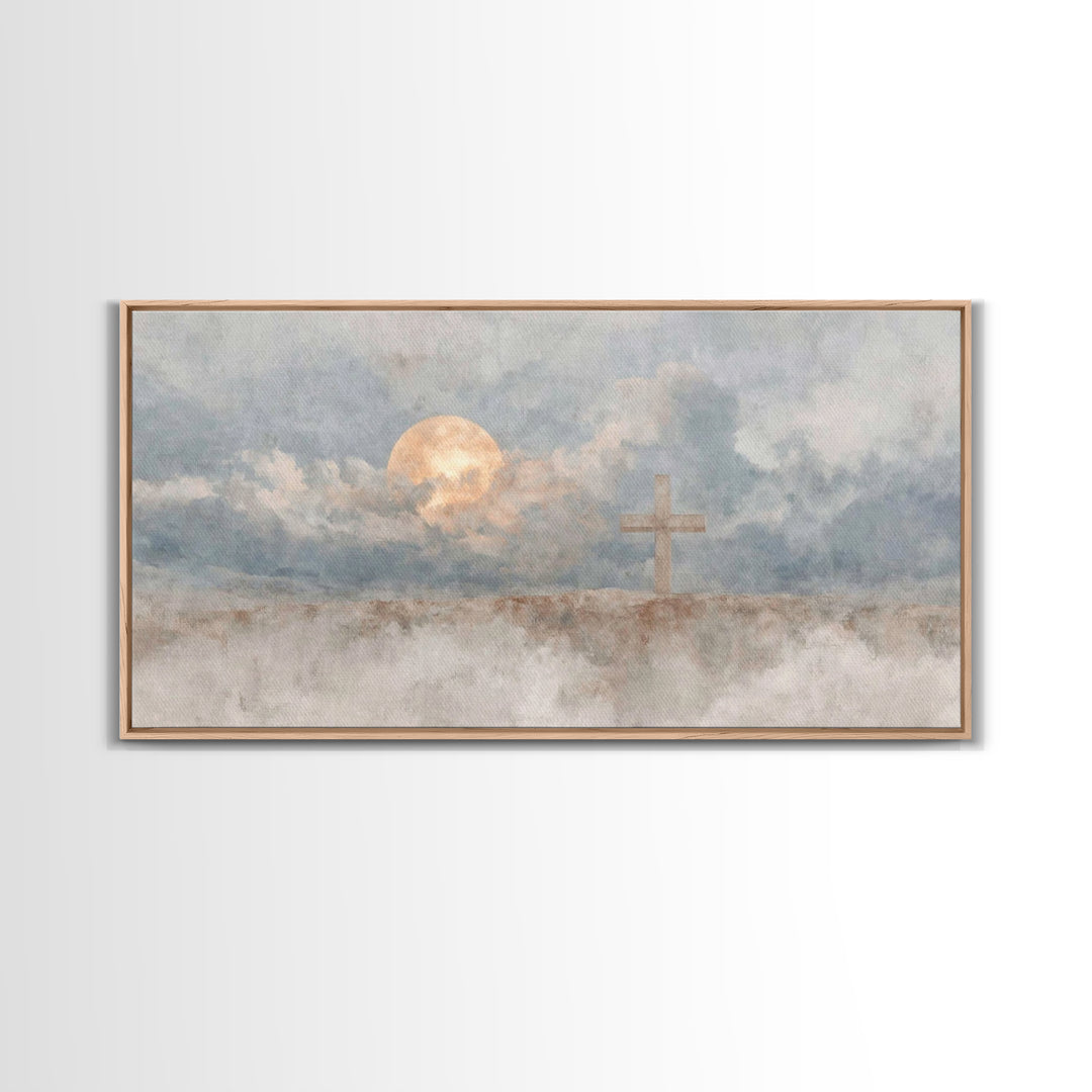 Moonlit Salvation – Framed Canvas Print – Christian Wall Art – Christian Art Canvas – Christian Art – Modern Christian Art