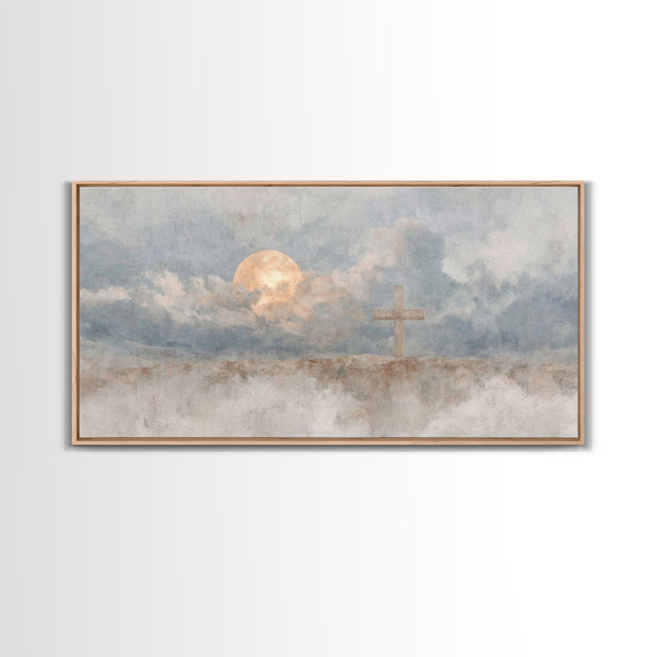 Moonlit Salvation – Framed Canvas Print – Christian Wall Art – Christian Art Canvas – Christian Art – Modern Christian Art