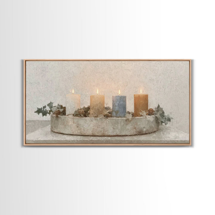 Winter Candle Peace – Framed Canvas Print – Christian Art Canvas – Christian Wall Art – Christmas Art – Christian Christmas Decorations – C