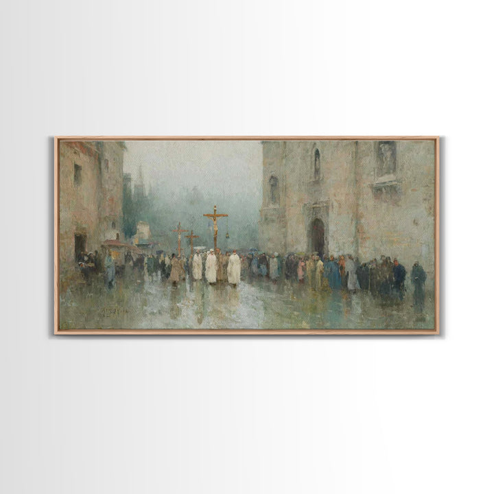 Sacred Procession – Framed Canvas Print – Christian Wall Art – Christian Art Canvas – Jesus Painting – Vintage Christian Art – Christmas Wa