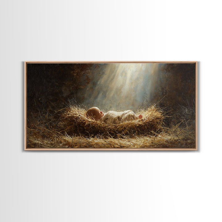 Heavenly Manger Light – Framed Canvas Print – Christian Wall Art – Jesus Painting – Christmas Art – Christian Decor – Christian Christmas A