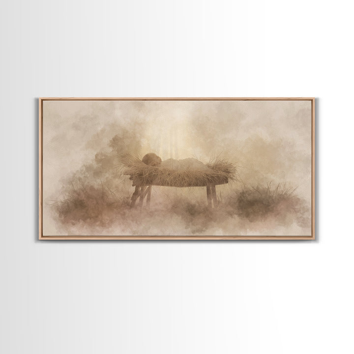 Divine Night Calm – Framed Canvas Print – Christmas Art – Christian Wall Art – Jesus Painting – Christian Art Canvas – Christian Christmas