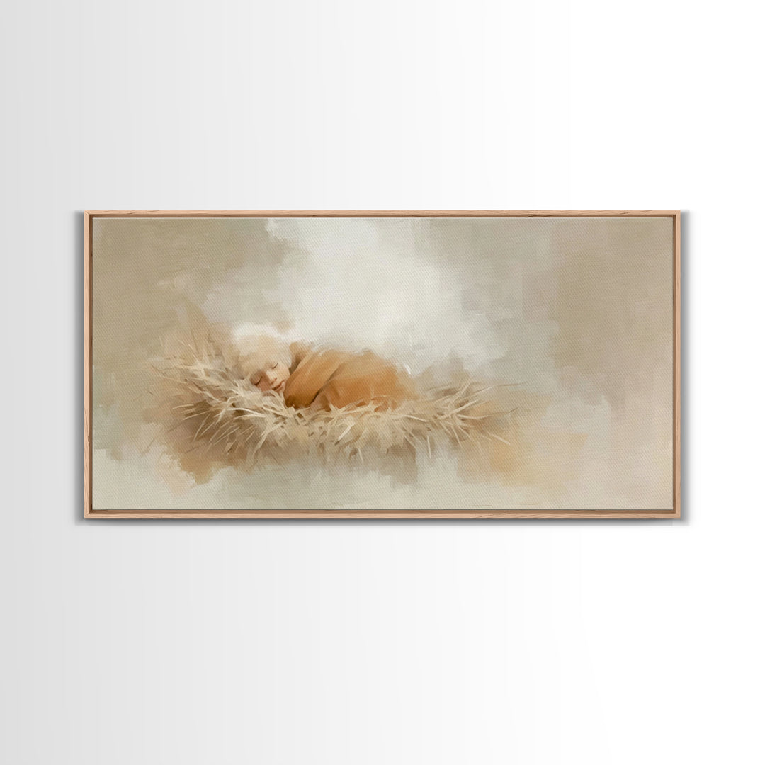 Gentle Nativity Glow – Framed Canvas Print – Christian Christmas Art – Christian Wall Art – Jesus Painting – Christmas Canvas Wall Art – Ch