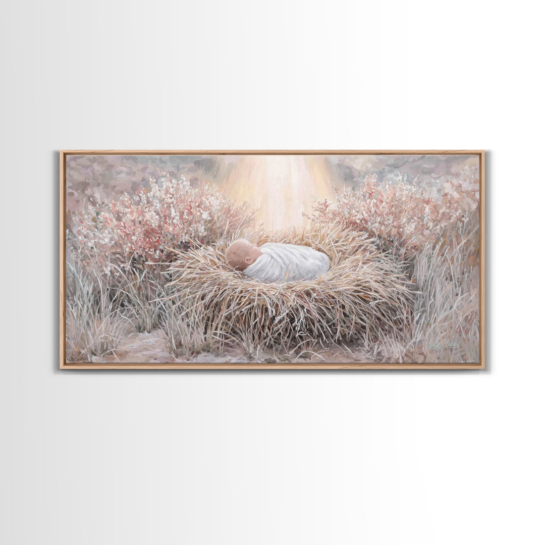 Sacred Straw Cradle – Framed Canvas Print – Christian Art Print – Christmas Art – Christian Wall Art – Jesus Painting – Christian Christmas