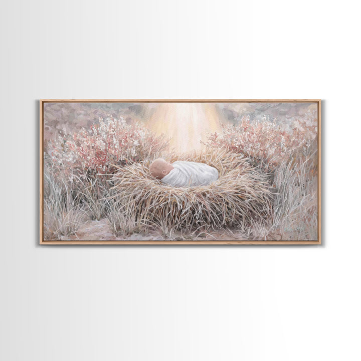 Sacred Straw Cradle – Framed Canvas Print – Christian Art Print – Christmas Art – Christian Wall Art – Jesus Painting – Christian Christmas