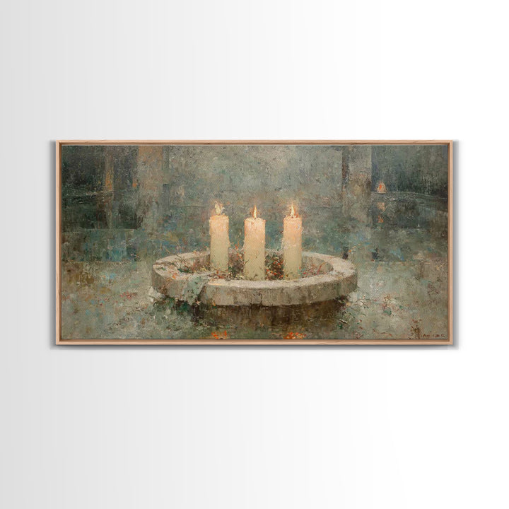 Evening Advent Glow – Framed Canvas Print – Christmas Art – Christian Art Canvas – Christian Christmas Decor – Christmas Wall Art – Moody C