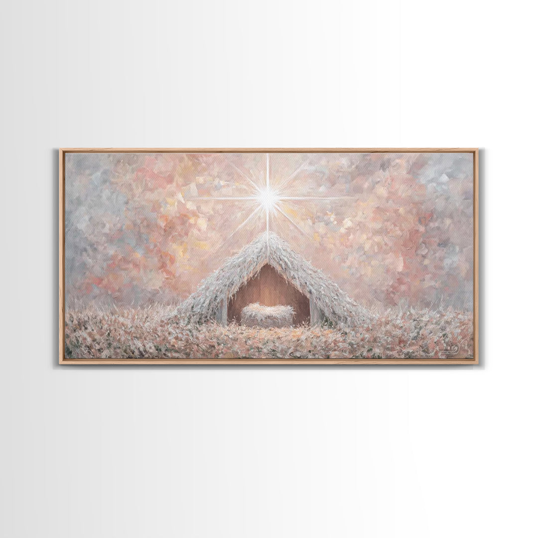 Glory In The Stable – Framed Canvas Print – Christian Wall Art – Christian Christmas Art – Christmas Art Work – Christian Art Canvas – Jesu
