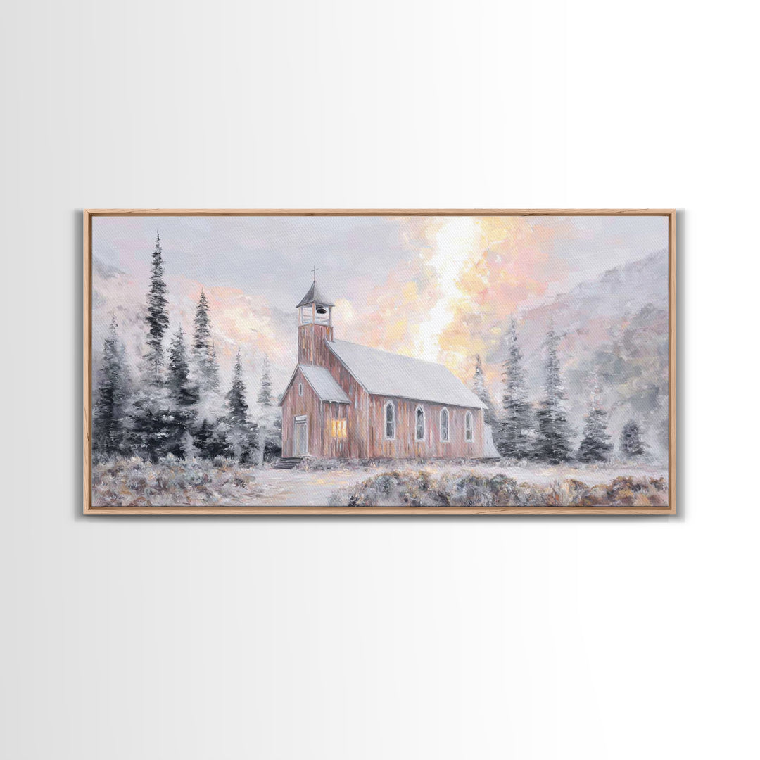 Frosted Sanctuary, Framed Canvas Print, Christian Wall Art, Christmas Art Work, Christian Christmas Art, Christian Art Canvas