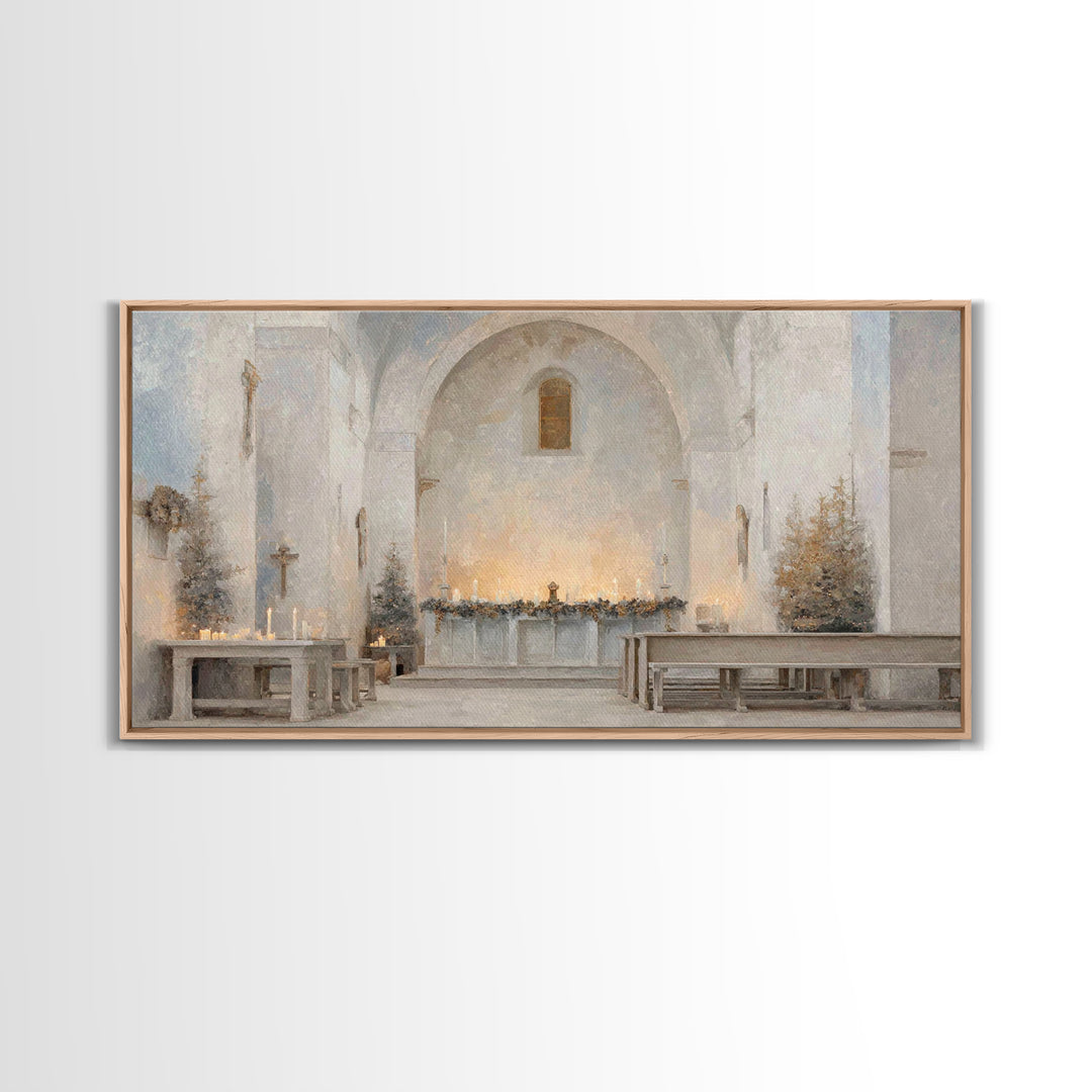 Winter Chapel Light – Framed Canvas Print – Christian Wall Art – Christian Art Canvas – Christmas Art – Christian Christmas Decor – Unique