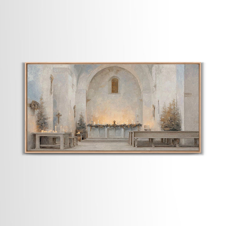 Winter Chapel Light – Framed Canvas Print – Christian Wall Art – Christian Art Canvas – Christmas Art – Christian Christmas Decor – Unique