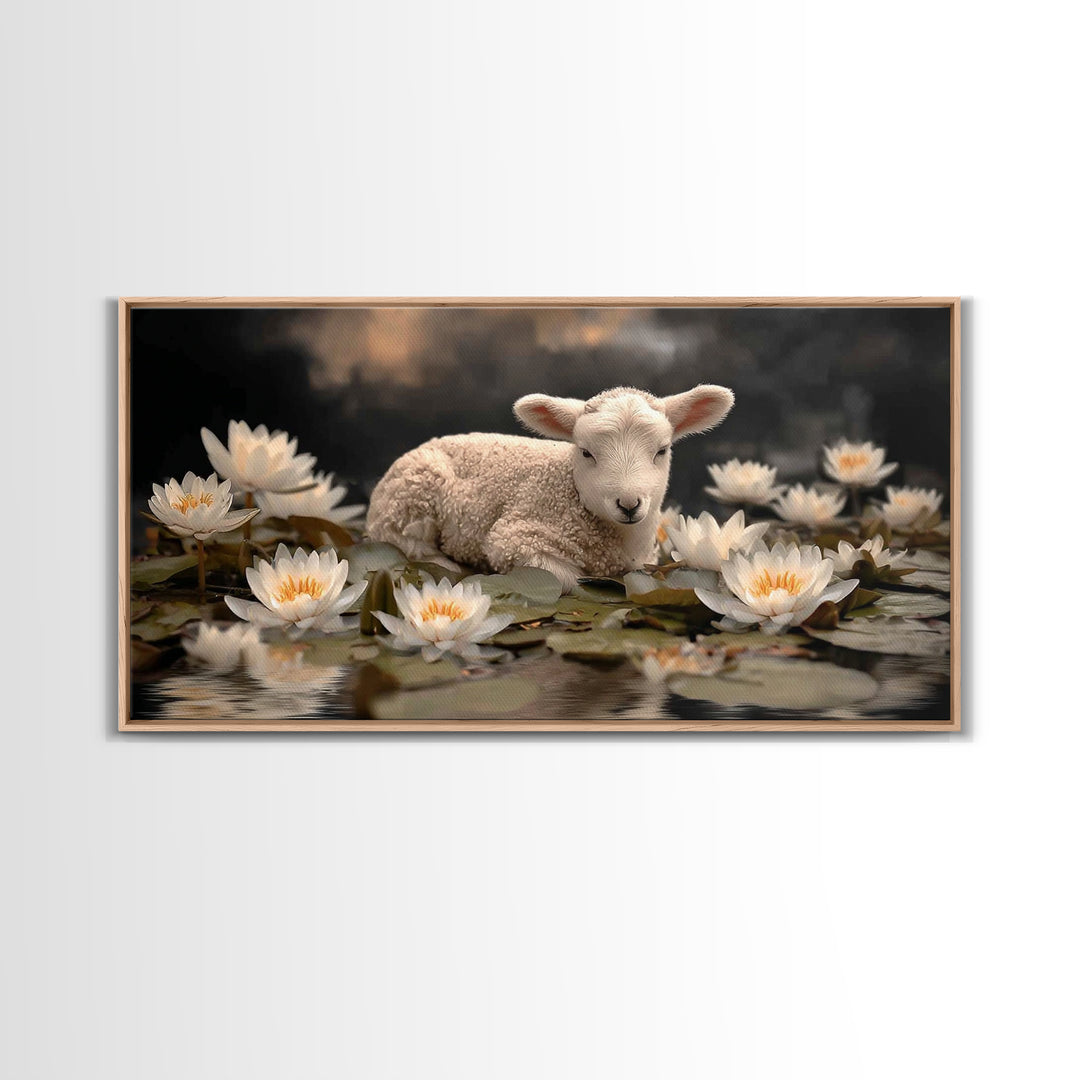 Still Waters Lamb – Framed Canvas Print – Christian Art Print – Christian Wall Art – Christian Art Canvas – Vintage Christian Art – Christi