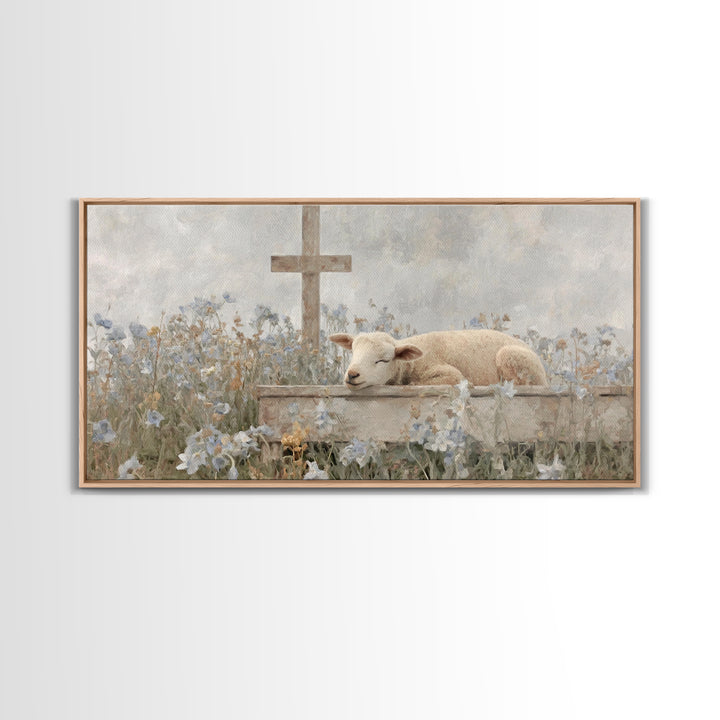 Risen Meadow – Framed Canvas Print – Christian Art Canvas – Christian Wall Art – Christian Art Print – Minimalist Christian Art – Christian