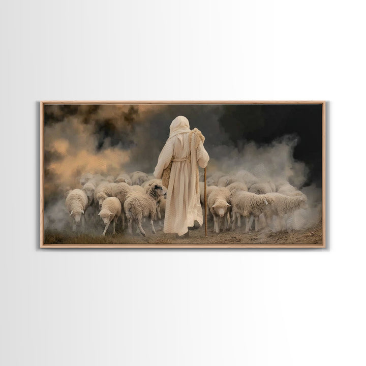 Pasture Keeper – Framed Canvas Print – Jesus Painting – Christian Wall Art – Christian Art Canvas – Large Christian Painting – Christian Gi