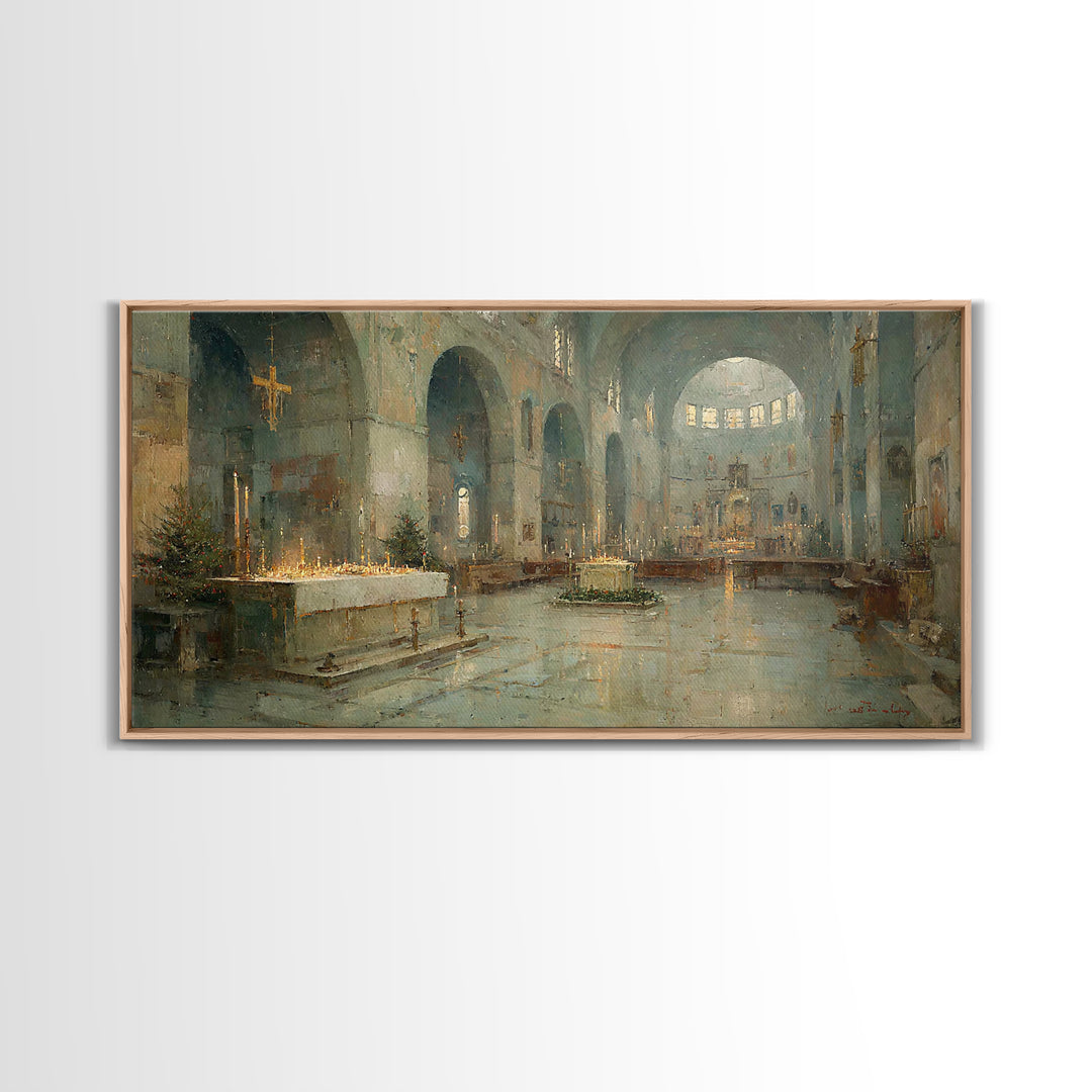 Cathedral of Stillness, Framed Canvas Print, Christian Art Canvas, Christian Wall Art, Christmas Art, Framed Christmas Wall Art, Vintage Ch