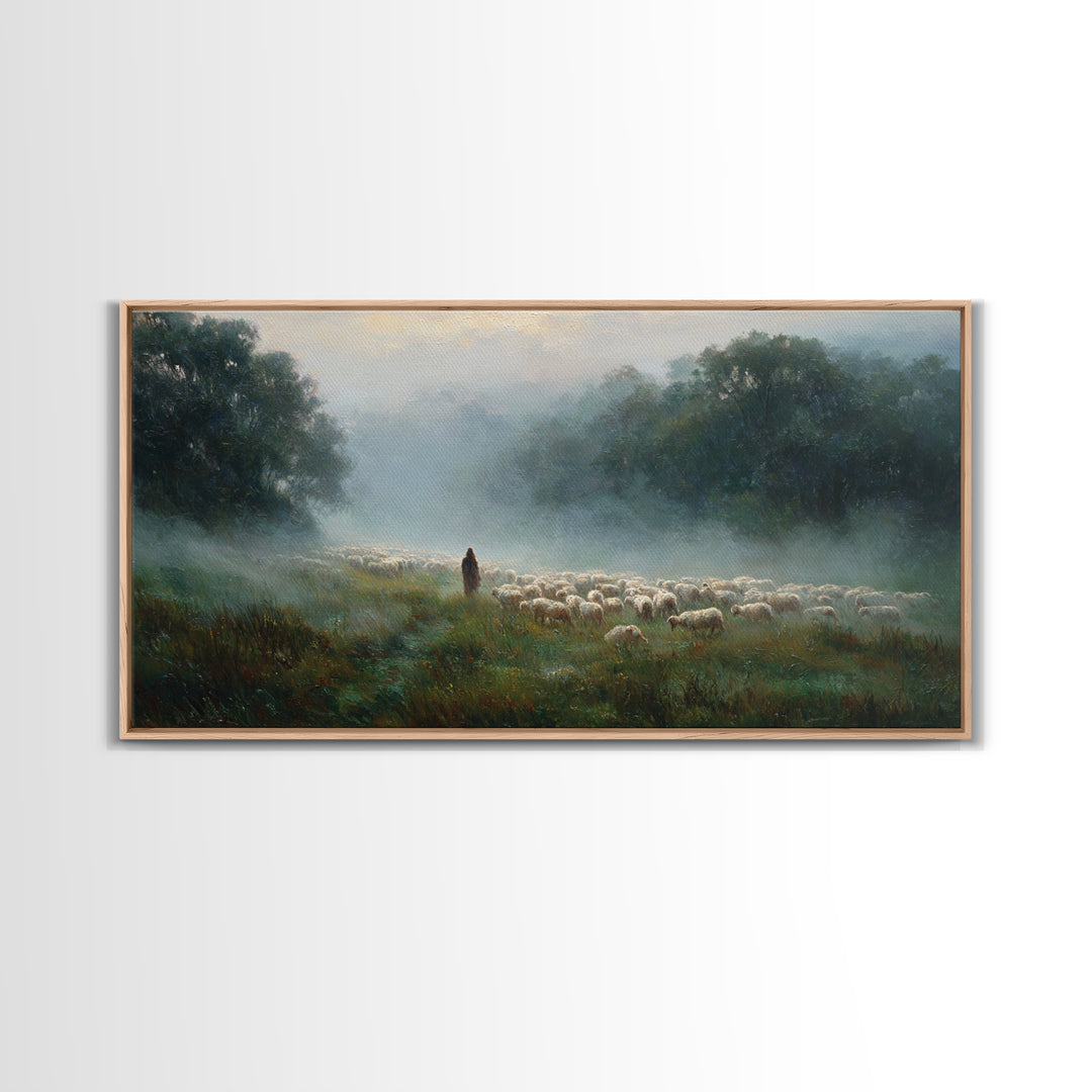 Shepherds At Dawn – Framed Canvas Print – Christian Wall Art – Christian Art Canvas – Jesus Painting – Christian Christmas Art