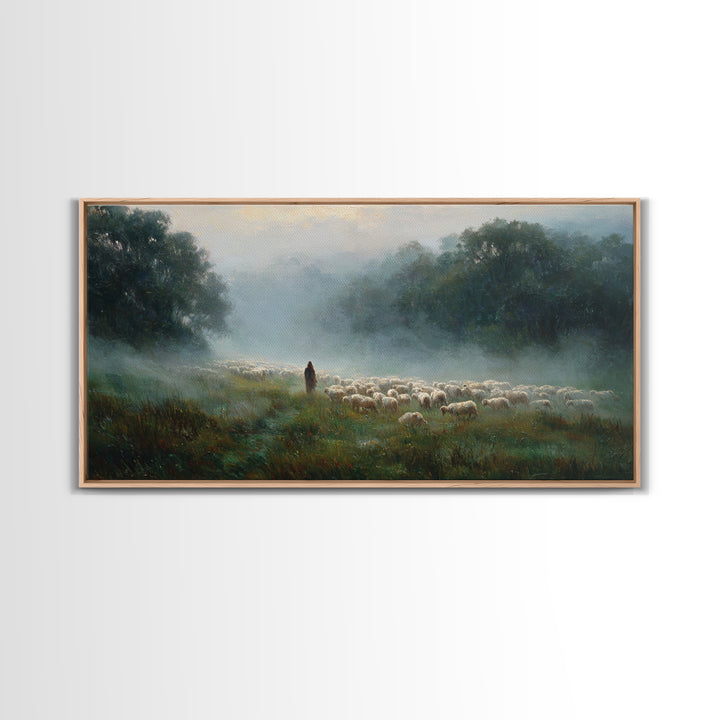 Shepherds At Dawn – Framed Canvas Print – Christian Wall Art – Christian Art Canvas – Jesus Painting – Christian Christmas Art