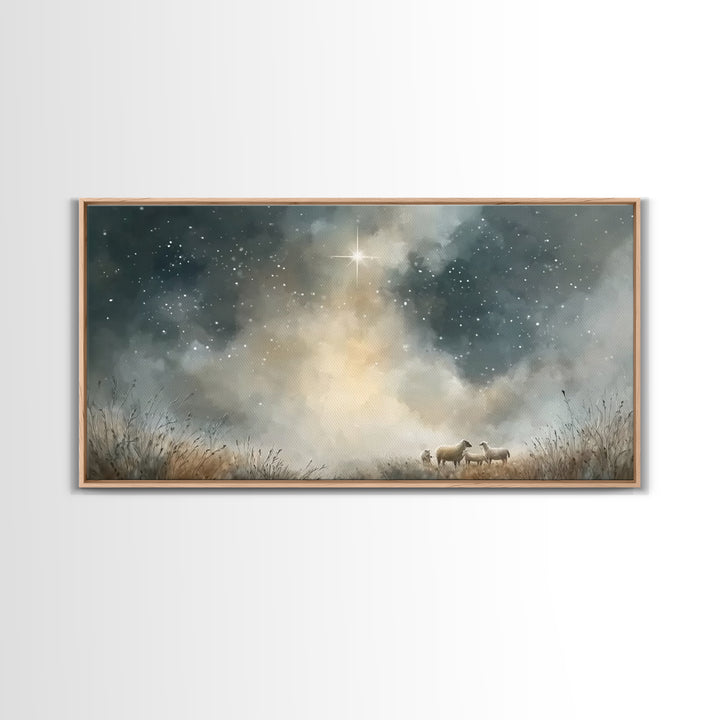 Heavenly Starrise – Framed Canvas Print – Christmas Wall Art – Christian Art Canvas – Christian Christmas – Jesus Christmas Art