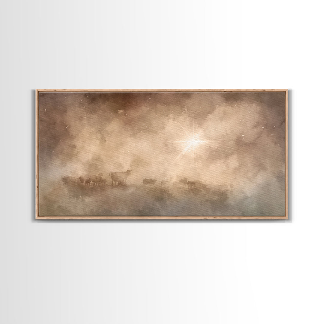 Silent Glory – Framed Canvas Print – Christian Art Canvas – Christian Wall Art – Moody Christmas Art – Christian Christmas