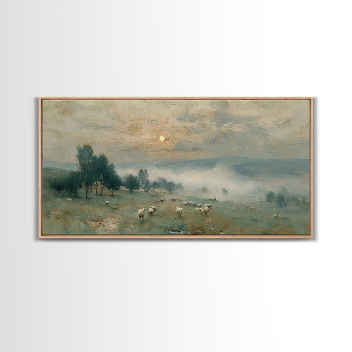 Pastoral Morning Grace – Framed Canvas Print – Christian Art – Subtle Christian Art – Christian Wall Art – Christmas Art Prints