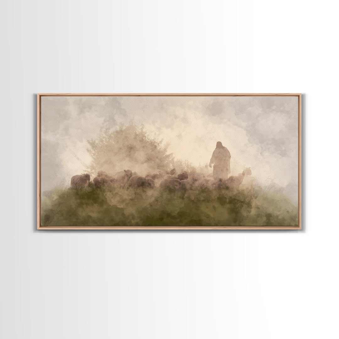 Silent Meadow Light, Framed Canvas Print, Christian Art Canvas, Christian Wall Art, Jesus Painting, Moody Christian Art, Christmas Art Prin