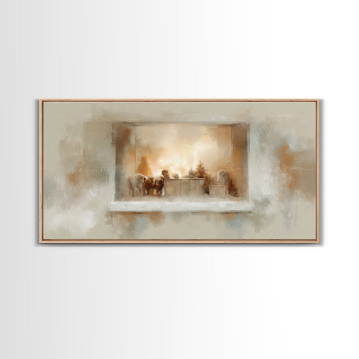 Nativity Window Glow – Framed Canvas Print – Christmas Art – Christian Christmas Decor – Christian Wall Art – Jesus Christmas Art – Christm