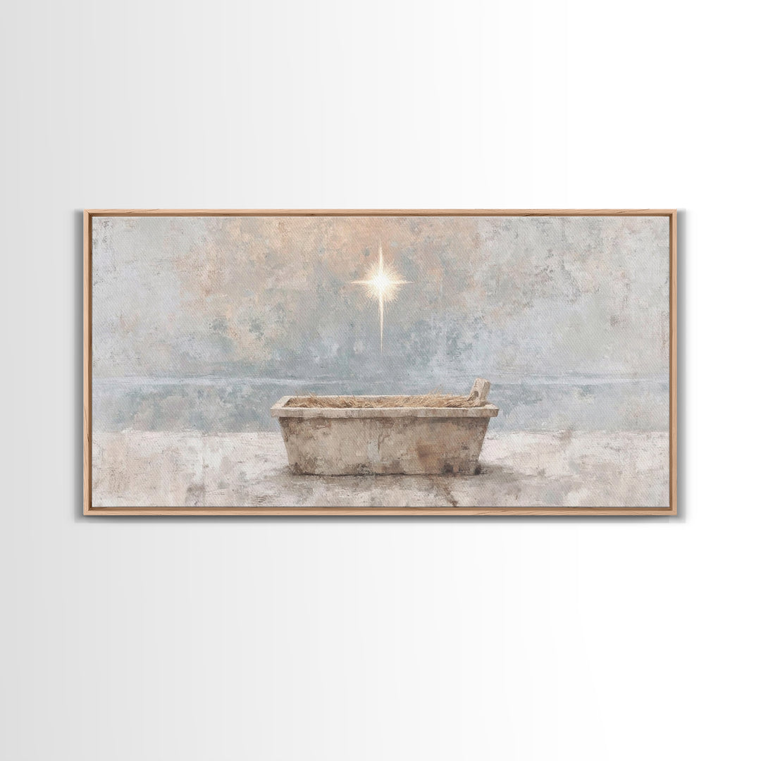 Manger Peace | Framed Canvas Print | Christian Christmas Art | Christian Wall Art | Jesus Painting | Christian Art Canvas | Christian Decor