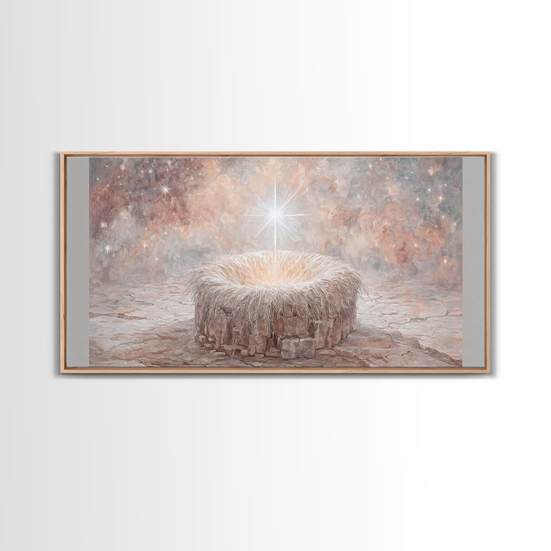 Celestial Cradle | Framed Canvas Print | Christian Christmas Art | Christian Decor | Christian Art Canvas | Christian Wall Art | Jesus Pain