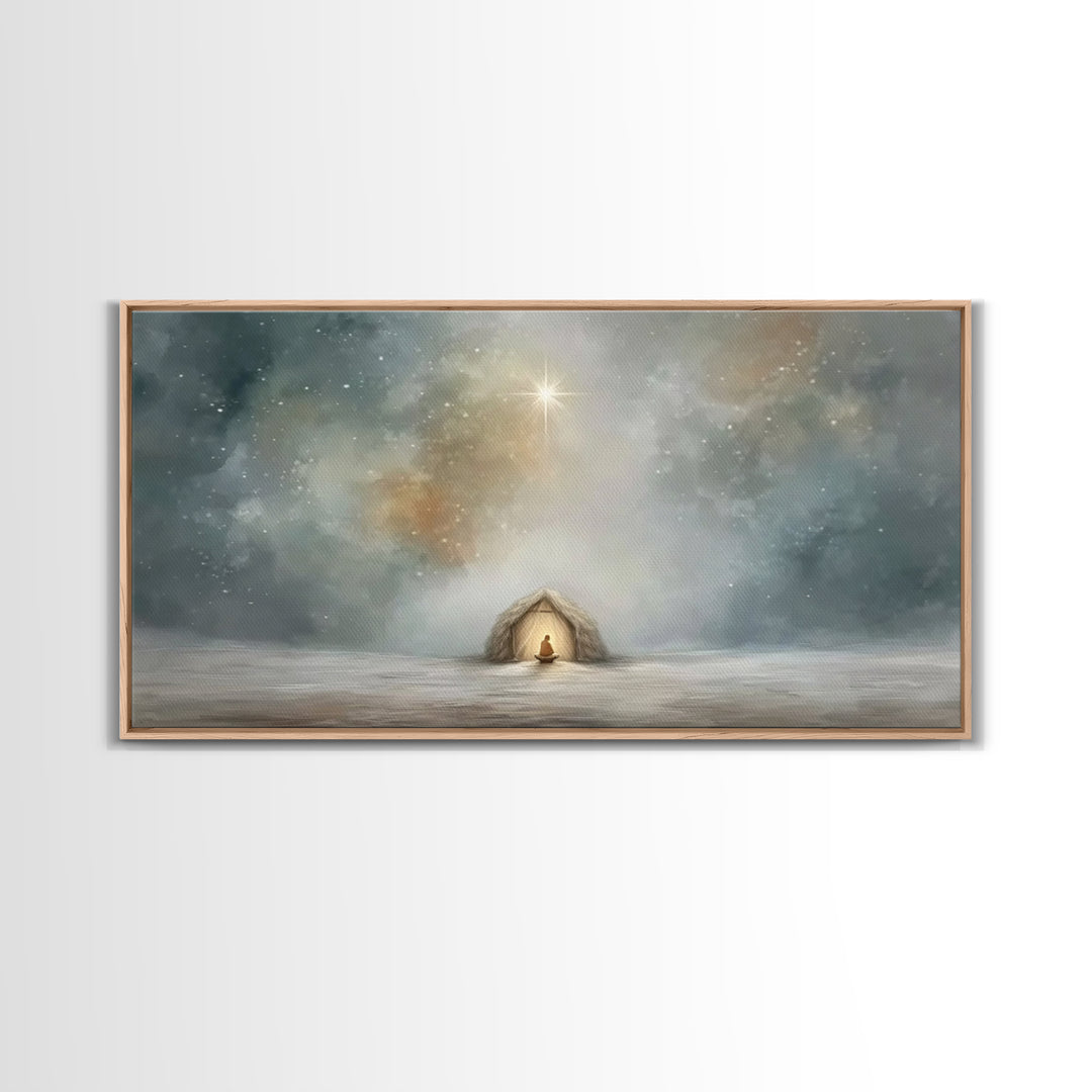 Divine Arrival | Framed Canvas Print | Christian Art Canvas | Christian Wall Art | Jesus Painting | Christian Christmas Art | Christian Dec