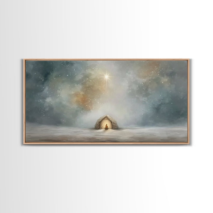 Divine Arrival | Framed Canvas Print | Christian Art Canvas | Christian Wall Art | Jesus Painting | Christian Christmas Art | Christian Dec