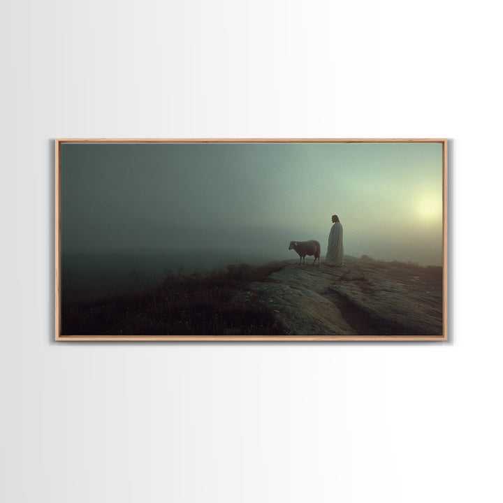 Evening Watch, Framed Canvas Print, Christian Art Canvas, Jesus Painting, Christian Wall Art, Moody Christian Art, Christmas Art, Christian